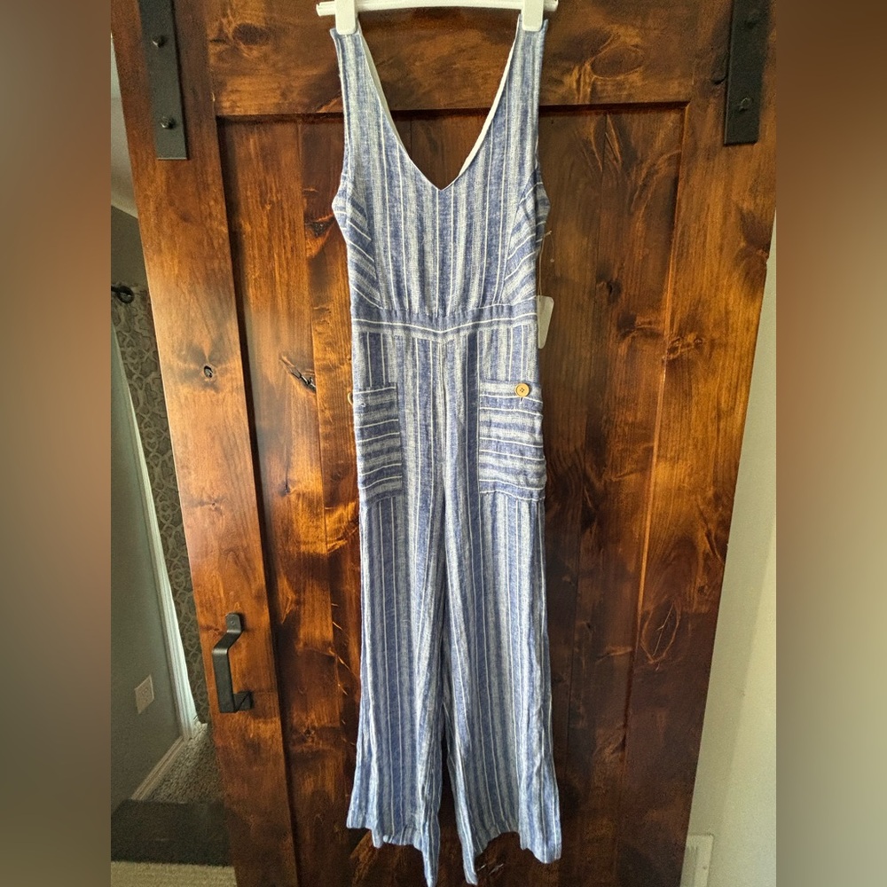 Indigo Rein Striped Linen blend Jumpsuit size M